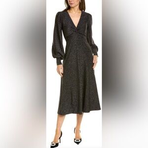 Boden Black A-Line Dress with Bishop Sleeves Metallic Jersey Cocktail Size 6